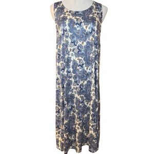 H&M | Blue and Cream Paisley Midi Casual Cozy Dress | Size Large